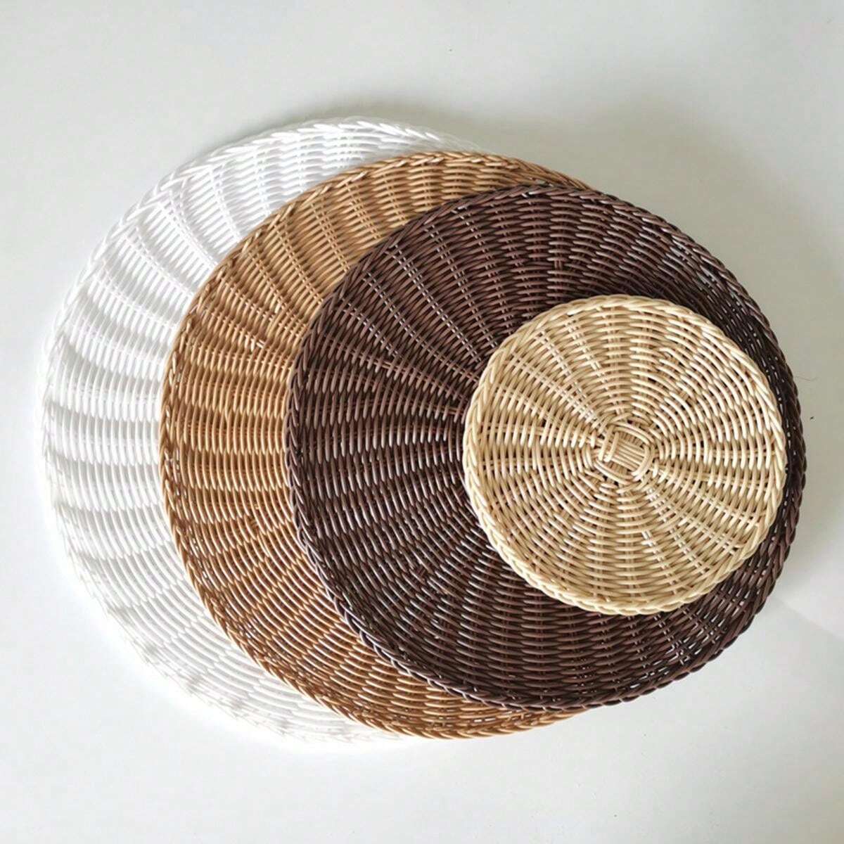 1pc Round Natural Rattan Placemat, Hand Woven Heat Insulation Placemats
