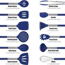 Silicone Kitchen Utensils Set - 12 Pieces Cooking Utensils Non-Stick Heat Resistance Silicon With Stainless Steel Handle - Blue - Màu xanh lam - Xem 5