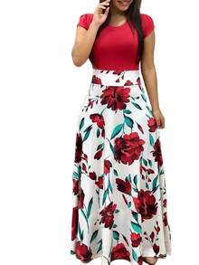 Vestidos Largos Vestido De Manga Corta Con Estampado Floral - D0001 - Ver 3