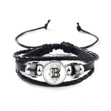 1 件歐美經典風格簡約男女通用手鍊,附 26 個英文字母皮革錶帶,真石串珠手鍊 - 黑色 - 查看 19