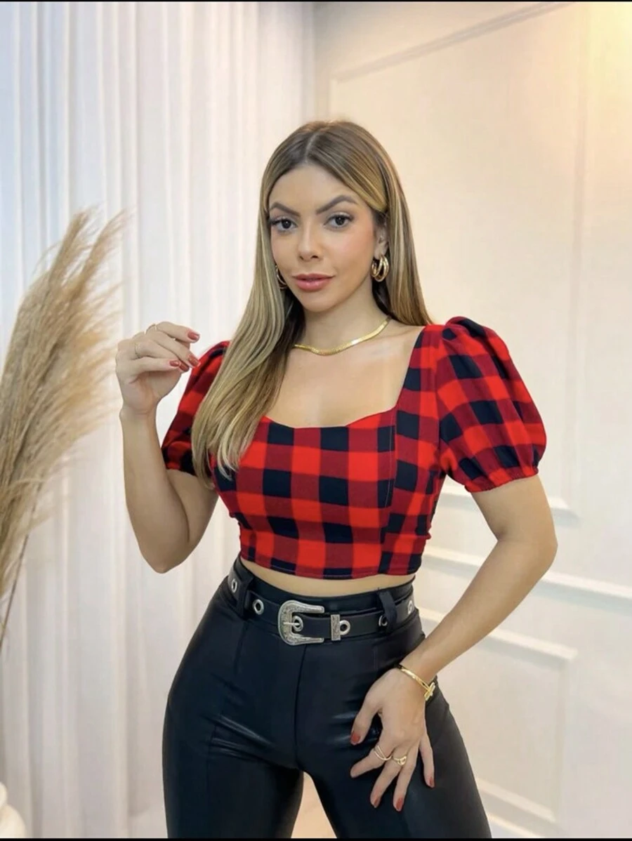 Women Tops - Đỏ và đen - Xem 1