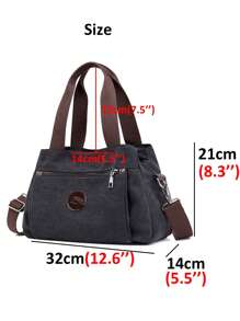 女士帆布手提包,可用於肩背、斜跨、手提,大容量手提袋 - 黑色 - 查看 7