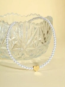 1pc Simple All-Match 26 Letters Pendant Faux Pearl Necklace, Essential For Traveling And Vacation - White - View 14