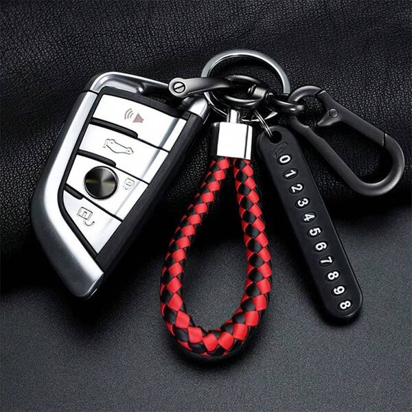1pc Anti-Lost Car Keychain Phone Number Card Keyring Bradied Rope Auto Vehicle Key Chain Holder Accessories