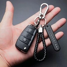 1 Pieza Llavero Anti-perdido Para El Coche Con Número De Teléfono, Llavero De Tarjeta Con Cordón Trenzado, Accesorios De Sostenedor De Llave De Vehículo Automático - Multicolor - Ver 3
