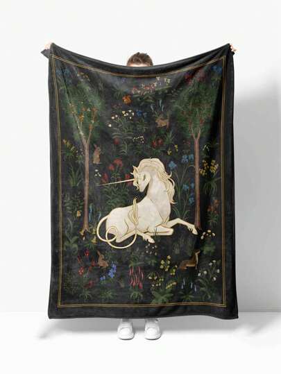 1 Pieza Manta De Franela Con Estampada De Unicornio De Dibujos Animados De La Jungla, Accesorio Para El Hogar, Regalo Para Todos Los Días, Para Aniversario, Regalo Para Festivales Adecuado Para Todas Las Estaciones