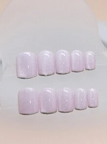 Bộ 24 miếng dán móng tay vuông ngắn kiểu Pháp, thiết kế tối giản phối màu tương phản, họa tiết dễ thương, bao gồm 1 dũa móng và 1 lọ sơn gel, bộ dụng cụ làm móng nghệ thuật. - Nhiều màu - Xem 4