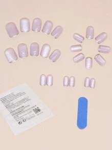 Bộ 24 miếng dán móng tay vuông ngắn kiểu Pháp, thiết kế tối giản phối màu tương phản, họa tiết dễ thương, bao gồm 1 dũa móng và 1 lọ sơn gel, bộ dụng cụ làm móng nghệ thuật. - Nhiều màu - Xem 2