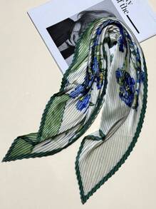 新款70cm正方形簡約印花圍巾，時尚女士帶有皺紋設計的圍巾。可用作頭巾，腰帶和腰帶，以及個人風格的匹配斗篷，頭帶，頭箍，是裝扮造型的理想選擇 - 彩色 - 查看 4