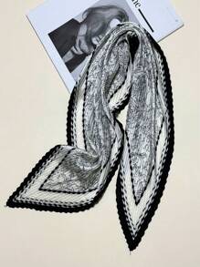 新款70cm正方形簡約印花圍巾，時尚女士帶有皺紋設計的圍巾。可用作頭巾，腰帶和腰帶，以及個人風格的匹配斗篷，頭帶，頭箍，是裝扮造型的理想選擇 - 彩色 - 查看 5