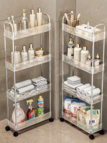 1 pieza Estantería de cocina independiente con ruedas, carro de almacenamiento simple y de varios niveles para espacios estrechos, apta para baño, dormitorio y lavadero, fácil de mover con diseño sencillo para decoración exterior
