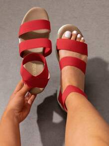 Women's Wedges Flatform Platform Sandals Open Toe Elastic Strap Casual Outing Vacation Flatform Platform Valentine's Day Summer Shoes - Đỏ - Xem 3