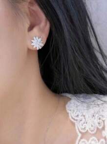 1 对奢华花朵方晶锆石耳钉女士适合婚礼订婚周年派对珠宝情人节礼物情人 - 1# - 查看 9