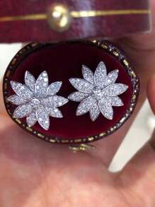 1 对奢华花朵方晶锆石耳钉女士适合婚礼订婚周年派对珠宝情人节礼物情人 - 1# - 查看 4