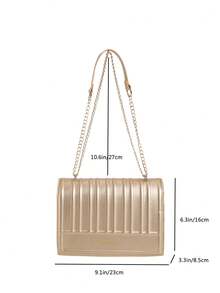 Túi đeo vai thời trang hình kim cương sọc nổi màu trơn có nắp gập cho trường học - Vàng - Xem 2