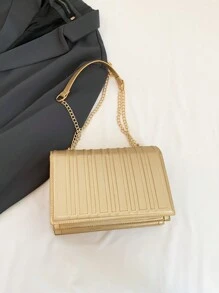 Túi đeo vai thời trang hình kim cương sọc nổi màu trơn có nắp gập cho trường học - Vàng - Xem 4
