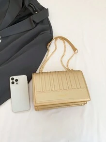 Túi đeo vai thời trang hình kim cương sọc nổi màu trơn có nắp gập cho trường học - Vàng - Xem 3