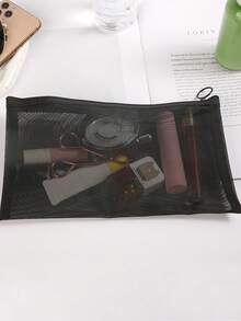 旅行洗漱包,洗漱用品袋,網眼袋,化妝包,化妝品收納袋,便攜式洗漱用品收納袋 - 黑色 - 查看 2