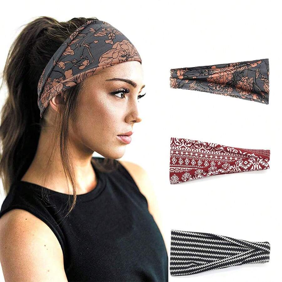1pc Women's Fashionable Wide Headband For Yoga, Exercise, Elastic Turban Headwrap Hair Accessories Boho - Light Grey - View 1