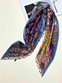 新款70cm正方形簡約印花圍巾，時尚女士帶有皺紋設計的圍巾。可用作頭巾，腰帶和腰帶，以及個人風格的匹配斗篷，頭帶，頭箍，是裝扮造型的理想選擇 - 彩色 - 查看 14