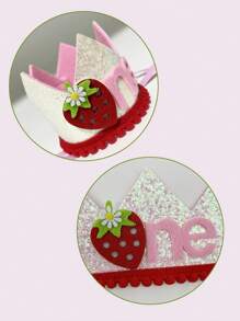 草莓图案皇冠帽，适合生日派对、圣诞节 - 紅色 - 查看 3