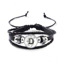 1 件歐美經典風格簡約男女通用手鍊,附 26 個英文字母皮革錶帶,真石串珠手鍊 - 黑色 - 查看 32