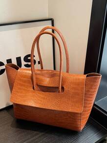 Simple Flip Cover Long Handle Large Capacity Women Tote Bag, Eye-Catching Work Bags For Women - Brown - View 3