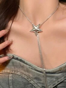 1 Pieza De Collar Largo Con Colgante Vintage Y Elegante De Cinco Puntas De Estrella Para Joyería De Fiesta Nocturna De Mujeres