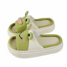卡通香腸青蛙厚底室內拖鞋，適用於春、夏、秋季，布質開放式拖鞋 - 綠色 - 查看 9