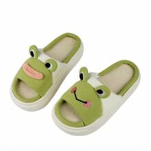 卡通香腸青蛙厚底室內拖鞋，適用於春、夏、秋季，布質開放式拖鞋 - 綠色 - 查看 7