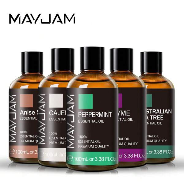 MAYJAM MAYJAM 1pc 100ml/3.38fl.Oz Essential Oils For Diffusers Humidifier Massage DIY Candle Aromatherapy Massage Bath, Lavender, Vanilla,Jasmine, Eucalyptus, Peppermint, Cinnamon,Pine Neddles,Sandalwood, Frankincense, Sweet Orange, Ylang Ylang, Lemon, Rose, Bergamot, Tea Tree, Lemongrass, Patchouli, Rosemary, Citronella, Chamomile, Myrrh, Vetiver, Spearmint, Clove Bud