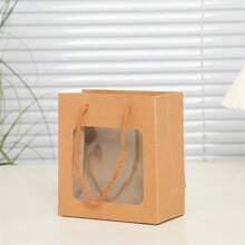 5 Piezas Bolsas De Regalo De Papel Kraft Con Ventana Para Artículos En Stock - Marrón - Ver 3