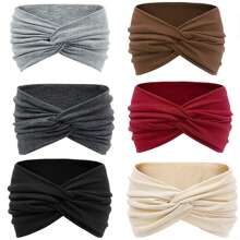 1/6 pezzi Set Fascia larga per donna in stile boho, colore unito, assorbente per lo sport, accessori per capelli retrò, turbante natalizio, fascia per capelli per outfit da vacanza, autunno/inverno
