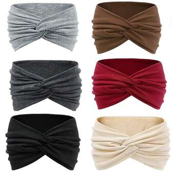 1/6pcs Set Boho Women Solid Color Wide Headband Sports Sweat Absorbent Retro Hair Accessories Christmas Turban Headband Sweatband Fall Winter Hair Band For Vacation Outfits Woman