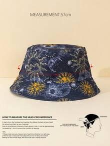1pc Retro Bucket Hat With Printed Pattern, Double Sided Wear, Sun Protection And Breathable, Unisex Outdoor Hat - A - View 5