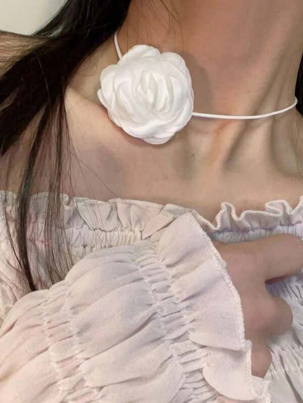 1 Stück Schwarze/weiße Blumen Halskette Rose Choker Schlüsselbein Kette Für Frauen