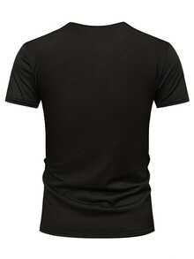 Men Plus Size Short Sleeve Henley Shirt, Loose Fit, Suitable For Outdoor, Daily Wear, And Parties - Black - View 3