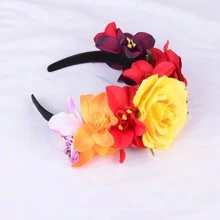 1 pieza Diadema grande con flores de estilo mexicano, accesorio para fotos de vacaciones, aro de pelo con rosas, guirnalda, tocado, accesorios de pelo lindos para mujeres, Día de San Valentín, diadema, aro de pelo