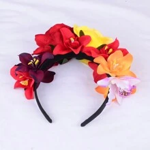 1 pieza Diadema grande con flores de estilo mexicano, accesorio para fotos de vacaciones, aro de pelo con rosas, guirnalda, tocado, accesorios de pelo lindos para mujeres, Día de San Valentín, diadema, aro de pelo