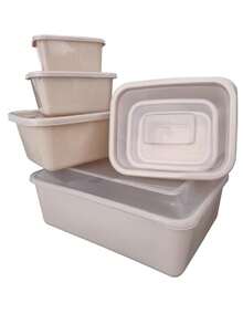 Kit 7 Peças De Potes Plástico De Cozinha Com Tampa Transparente Para Marmita Conjunto de Utensílios Organizadores Retangular