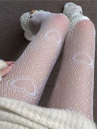 [1par] Medias Únicas Y Coloridas Con Malla De Forma De Corazón Grande Hueco Para Los Fashionistas De Y2k, Medias Sexys Y Lindas