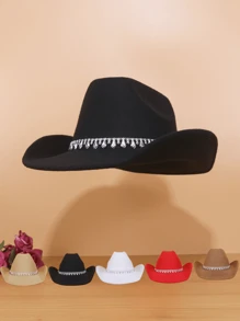 1pc Western-Style Felt Wide Brim Cowboy Hat For Women And Men, Perfect For Outdoor Parties And Music Festivals. Great Gift For Someone With A Head Circumference Of 22.44 Inches And A Slender Build. Halloween - B - View 12