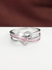 1 Anillo De Propuesta Incrustado En Forma De Corazón Con Líneas Cruzadas - Multicolor - Ver 7