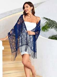 波西米亚风 1 件装纯色蕾丝披肩围巾，带流苏流苏，适合时尚海滩配饰，优雅，多功能，适合舞会、婚礼、晚会、海滩和旅行情人节 - A - 查看 20