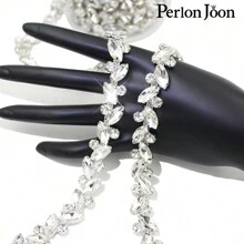 Perlon Joon 1碼葉片清潔玻璃水晶鏈鑲嵌銀水晶鍊裝飾婚紗配件 - 銀色 - 查看 5