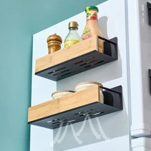 2pcs/Set,1pc Magnetic Adsorption Storage Rack ,Freely Movable Magnetic Wooden Storage Rack, Magnetic Storage Rack Magnetic Absorption Rack Wooden Storage Rack Kitchen Storage Rack Multi-Purpose Storage Rack