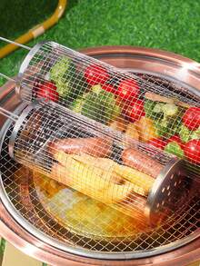1 st BBQ-cylinder i rostfritt stål för picknick, camping, grillning av bröd, kött och grönsaker - Silver - Visa 4