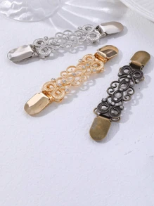 1pc Flower Pattern Vintage Shawl Pin - Elegant Metallic Dress Cardigan Closure For Clothing Decoration - Multicolor - View 2