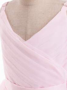 Tween Girls' Spaghetti Strap Tulle Dress, Suitable For Wedding, Bridal, Prom, Graduation, Evening Gown, Summer - Pink - View 4