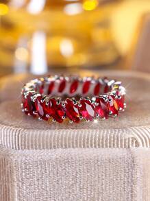 Vanel 1pc Luxurious Fully Inlaid Red Tiger Eye Stone Ring, Ins Style - Red - View 4